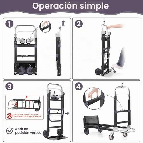 Vista 3 de Camión de mano plegable 3 en 1, carrito convertible de 4 a 2 ruedas de 600