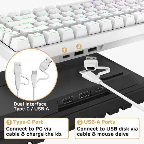 Vista 4 de RK ROYAL KLUDGE RK84 Teclado mecánico con cable RGB 75% intercambiable en caliente, teclado para juegos TKL sin llave de 84 teclas con software