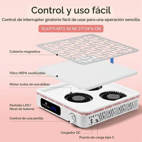Vista 7 de Colector de polvo de uñas, ventilador de vacío de uñas Rosado diamond