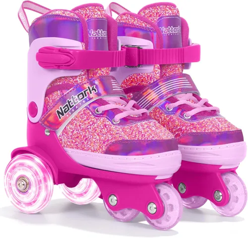Vista 7 de Nattork - Patines de ruedas para niños pequeños, patines de tres ruedas ajustables en 4 tallas para niñas de 3 a 7 años con ruedas iluminadas Sueño