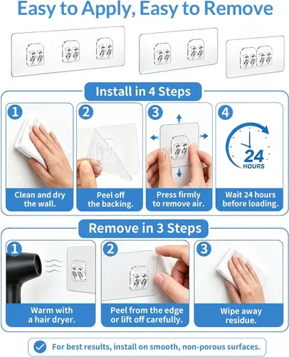 Vista 6 de COOLMI Shower Caddy Adhesive Replacement, 9 Pack Mixed Hook Set
