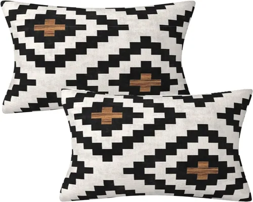 Vista 46 de Fundas de almohada decorativas rústicas de Aqua y blanco a cuadros estilo búfalo para sofá, funda de almohada para granja, decoración