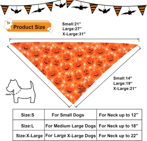 Vista 4 de PTDECOR Bandana de Halloween para perro, bufanda festiva reversible para mascotas, varios tamaños, bandanas triangulares de Halloween para cachorros