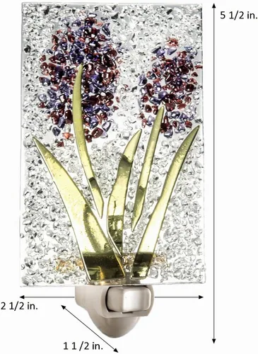 Vista 6 de J Devlin Glass Art Luz de noche de vidrieras, morada, flor, luz nocturna enchufable para decoración del hogar en dormitorio/baño/escalera/pasillo