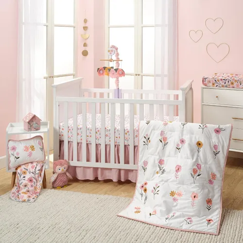 Vista 18 de Lambs & Ivy Baby Blooms - Juego de ropa de cama para cuna (3 piezas, diseño floral/mariposa), color rosa