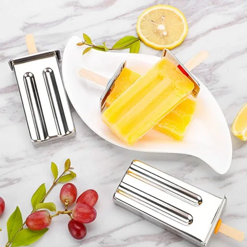 Vista 4 de 3Pcs Stainless Steel Ice Cream Mold, Household DIY Ice Lolly Mold Kitchen Tool Popsicles Mold with Cleaning Brush Kit for Kitchen