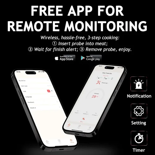Vista 7 de Termómetro digital inalámbrico para carne con rango de 800 pies, termómetro Bluetooth 5.3 para alimentos con sonda de doble temperatura, pantalla
