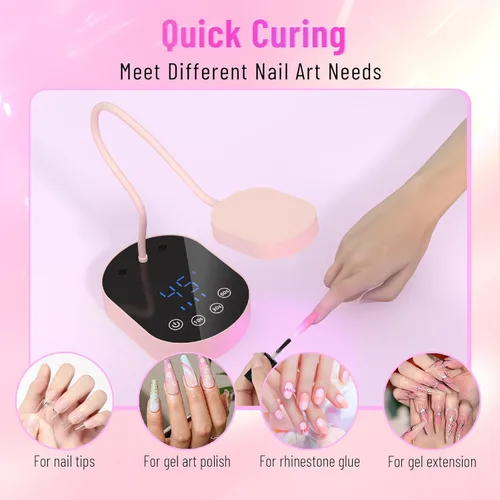 Vista 2 de Lámpara de curación flash, 36 W, mini gel inalámbrico x lámpara de uñas de curación, sensor automático, cuello de cisne, portátil, USB, secado