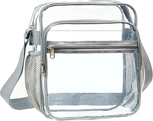 Vista 9 de Bolsa transparente aprobada para estadios, bolsa bandolera mensajero de hombro transparente con correa ajustable para conciertos, eventos deportivos