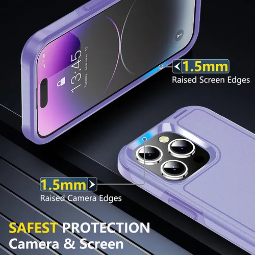 Vista 5 de jaroco Funda para iPhone 14 Pro, protección contra caídas de grado militar, 2 protectores de pantalla y protector de lente de cámara, protección