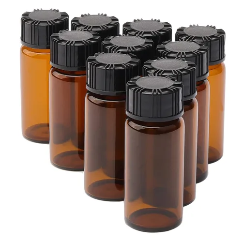 Vista 10 de Frascos de vidrio transparente de 0.2 fl oz con tapas de plástico de rosca, paquete de 100 botellas pequeñas de muestra líquida, frasco a prueba