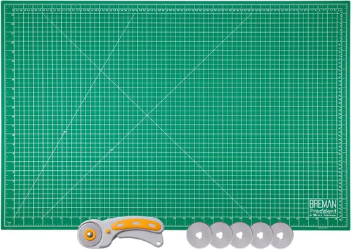 Vista 7 de WA Portman - Cortador o cutter rotativo y tapete de corte auto-reparable – Juego de cortador rotativo con mango texturizado y tapete – Juego