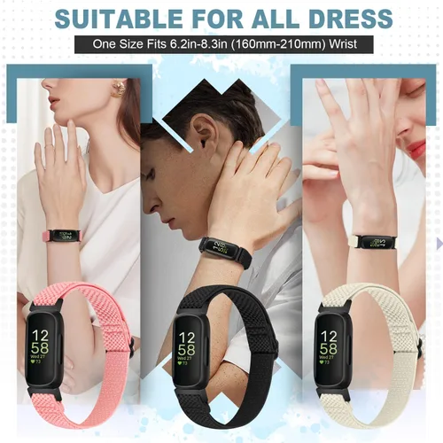 Vista 4 de Bandas elásticas de nailon compatibles con Fitbit Inspire 3/Inspire 2/Inspire HR/Inspire/Ace 3/Ace 2, correas elásticas ajustables suaves
