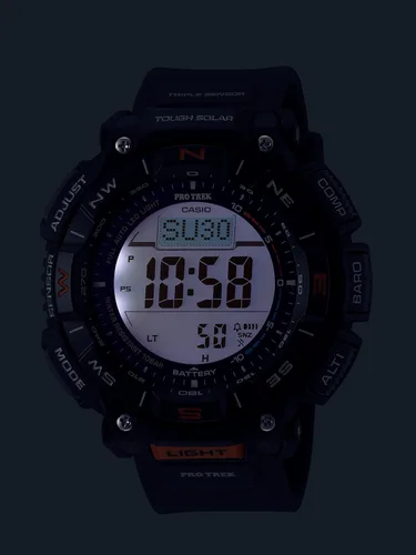 Vista 6 de Casio Pro Trek Bio Mass Tough Solar Triple Sensor con termómetro Altímetro Barómetro Brújula World Time Reloj para hombre PRG340-1 Negro