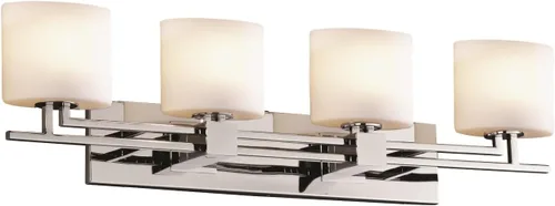 Vista 3 de Justice Design Group Fusion - Barra de baño con 4 luces, acabado negro mate con pantalla de vidrio artesanal de ópalo