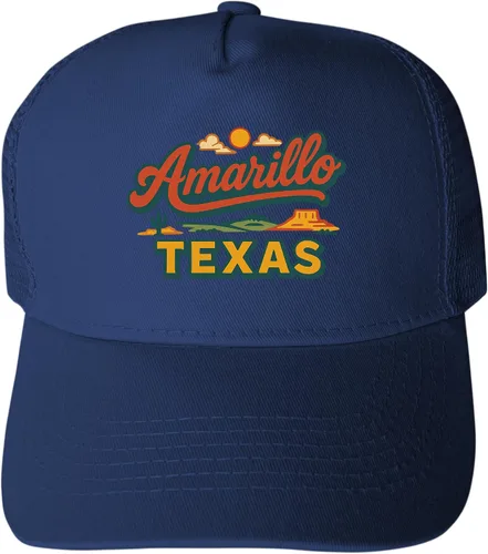 Vista 5 de Amarillo Texas Typographic Design Unisex Mesh Back Trucker Hat with Adjustable Snapback