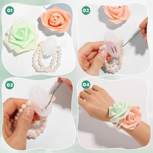 Vista 6 de Paxcoo Kit de herramientas de cinta floral y arreglo de alambre floral con cinta verde, alambre floral, alfiler de flores de boutonniere, cortador