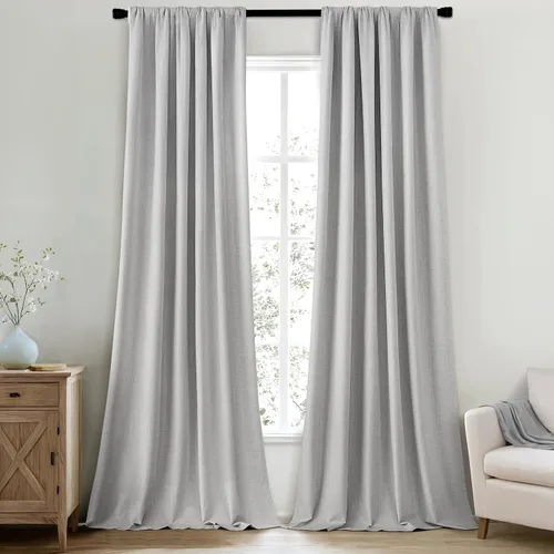Vista 20 de MIULEE Cortinas 100% opacas de 63 pulgadas de largo, 2 paneles para dormitorio, cortina gruesa negra para oscurecer la habitación, pestaña trasera
