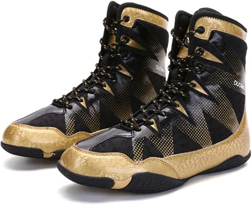 Vista 2 de YIGATE Zapatos de lucha libre para hombre, botas de entrenamiento de kickboxing, botas de boxeo ligeras, botas de boxeo transpirables