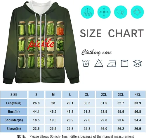 Vista 4 de Sudadera con capucha divertida con cremallera con tema de pepinillos