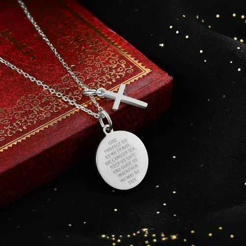 Vista 4 de FJ St Christopher Necklace 925 Sterling Silver Religious Protection Pendant for Men Women