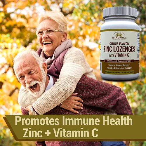 Vista 4 de Windmill Health Natural Vitaminas Pastillas de zinc con vitamina C, sabor a miel, limón, apoyo al sistema inmunológico, proporciona apoyo