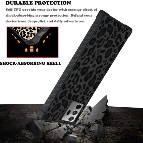 Vista 3 de KANGHAR Funda compatible con Galaxy Note 20 Ultra, diseño de leopardo negro, textura de neumático antideslizante, a prueba de golpes, funda