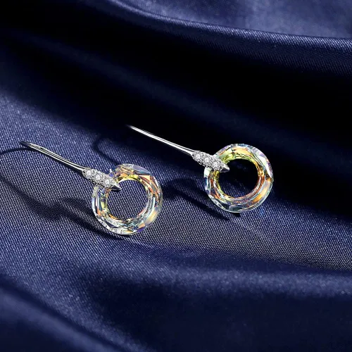 Vista 4 de Malanda Original Design 925 Sterling Silver Circle Drop Earrings for Women Made With Swarovski Crystal Hook Dangle Earrings handmade Jewelry Gift