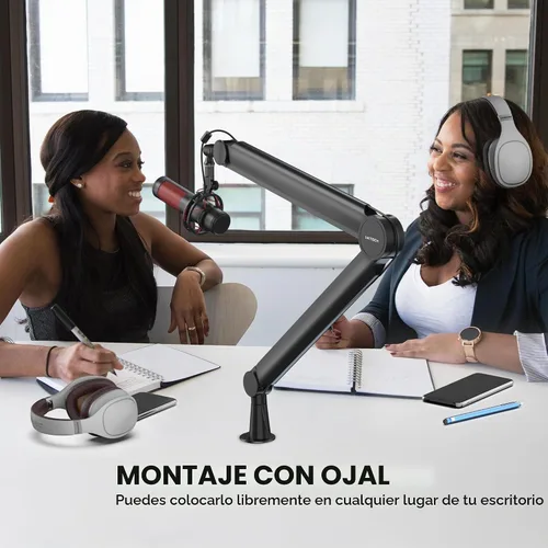 Vista 8 de Brazo de micrófono premium con soporte de escritorio, giratorio de 360°, totalmente ajustable, para podcast, video, juegos, radio, estudio