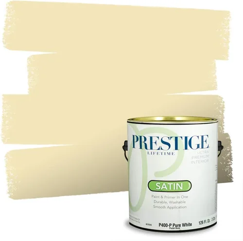 Vista 167 de PRESTIGE Pinturas de pintura exterior e imprimación en uno, 1 galón, plano, combinación comparable de Benjamin Moore* Manzanilla*