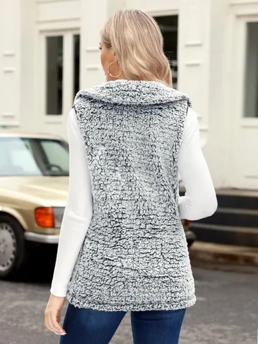 Vista 5 de Spadehill Chaleco de forro polar para mujer, chaleco de solapa cálido para otoño e invierno