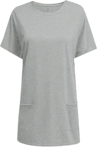 Vista 3 de Hugncmy Womens Summer Casual Solid Loose Pullover Crewneck Shirts Short Sleeve Tunic Tops Blouse with Pockets Space Short