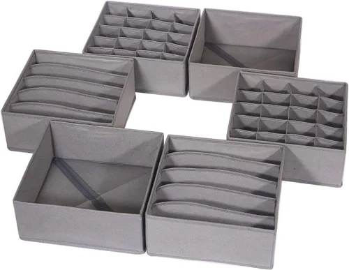 Vista 8 de DIOMMELL Paquete de 6 cajas de almacenamiento de tela plegables para armario, aparador, cajón, cestas de tela, contenedores divisores para ropa