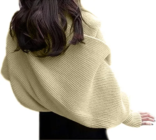 Vista 7 de Bufanda de otoño e invierno para mujer, con manga, de color sólido, de punto, con manga
