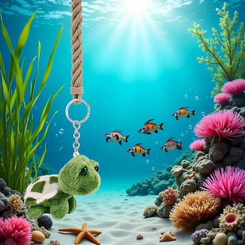 Vista 5 de Mini llavero de tortuga marina verde, criaturas marinas tortuga regalo, bolso de dibujos animados colgante auto animal llavero decoración llavero