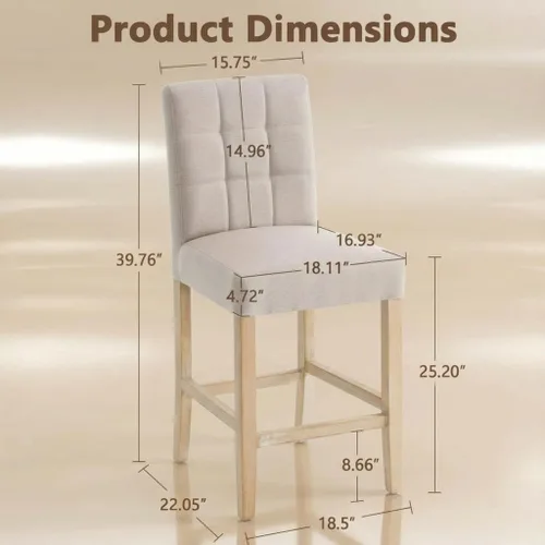 Vista 2 de YOUNIKE Taburete de bar moderno, taburete de bar con cómodo respaldo alto y patas de madera, silla de cocina de tela para isla y comedor, ya