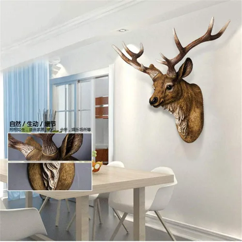 Vista 5 de RTGGSEL Adorno de pared retro de ciervo sintético para montaje en pared, diseño de taxidermia de resina, adorno de cabeza de animal falsa