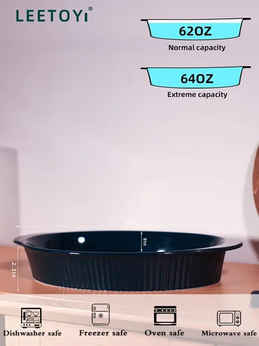 Vista 8 de LEETOYI Sartenes ovalados grandes de porcelana para gratinar de 9 x 13 pulgadas, bandeja para hornear para porciones, utensilios para hornear