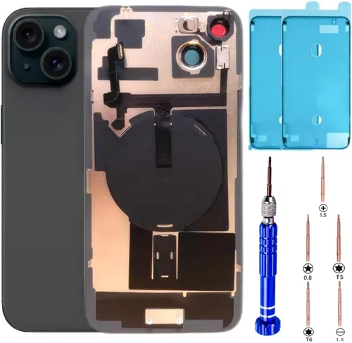Vista 22 de Reemplazo de vidrio trasero de 14 pulgadas con placa y cable flexible y todas las piezas para iPhone 14 (azul, 6.1 pulgadas) + cinta impermeable +