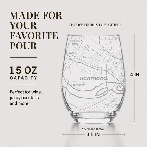 Vista 3 de Well Told Copa de vino sin tallo grabada con mapa de Atlanta, Georgia (15 oz, transparente) - Mapa de ciudad grabado, vaso personalizado, regalos