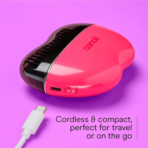 Vista 5 de Conair - Cepillo de alisado iónico de cerámica, cepillo portátil para control de encrespamiento, cepillo de peinado para brillo, 2 ajustes de calor