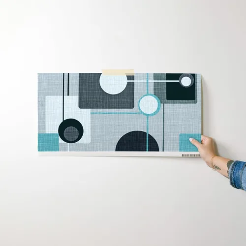 Vista 7 de Papel tapiz para despegar y pegar – Orbs Squares Grey Aqua Black White Vintage Blue Retro Circles Papel pintado personalizado extraíble por