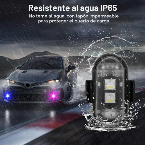 Vista 4 de 4 piezas de luces estroboscópicas LED inalámbricas con control remoto, 8 colores, carga USB, impermeables, luces de advertencia de emergencia