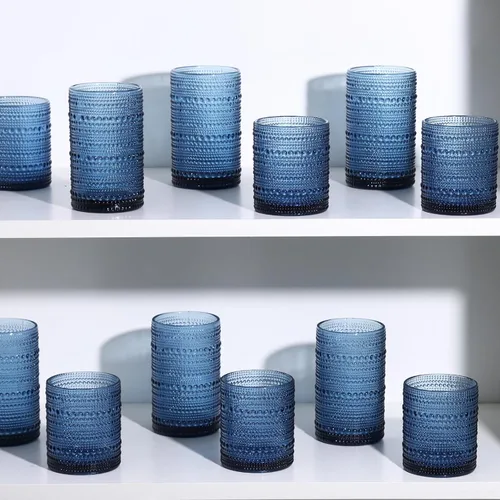 Vista 7 de Moretoes - Juego de 6 vasos de cristal vintage con forma de hobuña, color azul