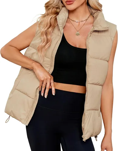 Vista 13 de Century Star Chaleco acolchado para mujer, ropa de abrigo, chaleco acolchado de gran tamaño 2024, chaquetas con bolsillos Negro