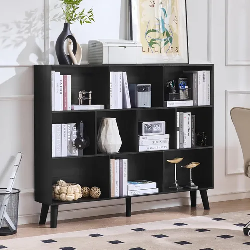 Vista 23 de LEYAOYAO Estantería de 5 cubos de 3 niveles con patas, estante negro menta para libros para niños, bonito organizador de almacenamiento, estantes