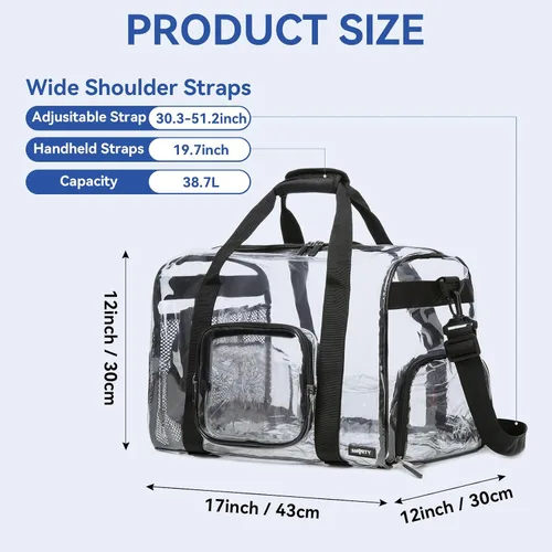 Vista 2 de Bolsa de lona transparente grande y resistente con compartimento para zapatos, bolsa de gimnasio transparente aprobada por estadios con correa