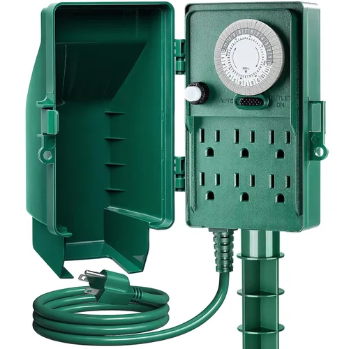 Vista 10 de SURAIELEC Estaca de alimentación para exteriores, temporizador digital programable de 7 días, regleta de alimentación resistente a la intemperie, 6