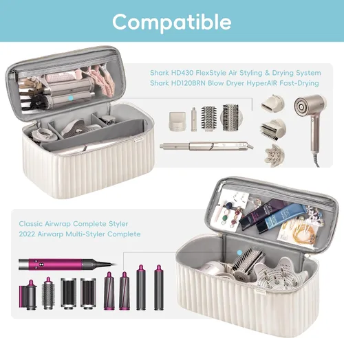 Vista 5 de Lexeeco Estuche de viaje para llevar para secador de pelo Shark Flexstyle Dyson Airwrap, incluye espacio para guardar accesorios de cepillo