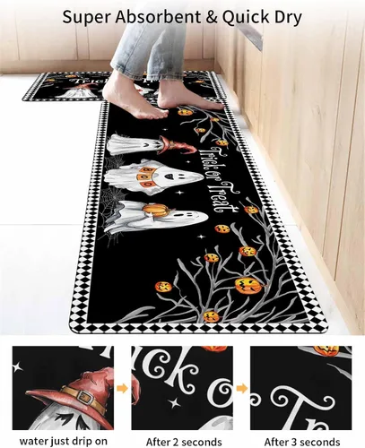 Vista 4 de Tapete de baño de Halloween para bañera, antideslizante, de secado rápido y absorbente, tierra de diatomeas, fregadero, dormitorio, cocina, lavable